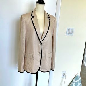 Single breasted, cream, linen blazer with black piping. Size 14, J. Crew.